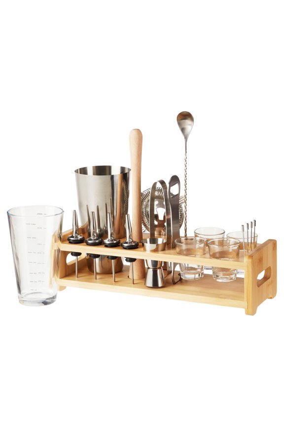 Ultimate Barware Set with Wooden Stand, Home Bar Party Gifts, 20PC Set