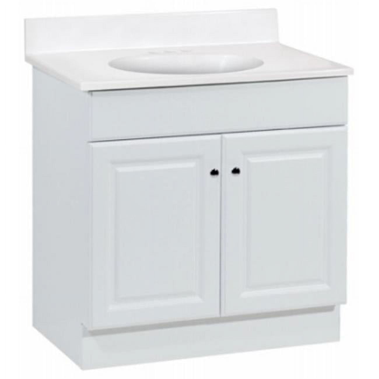 White Cultured Marble Vanity with Raised Panel Doors