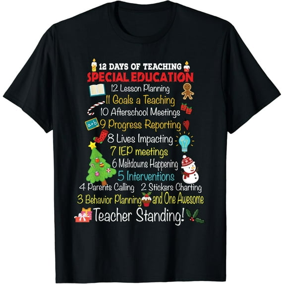 True Vibe 12 Days Of Teaching Special Education Christmas Graphic T-Shirt