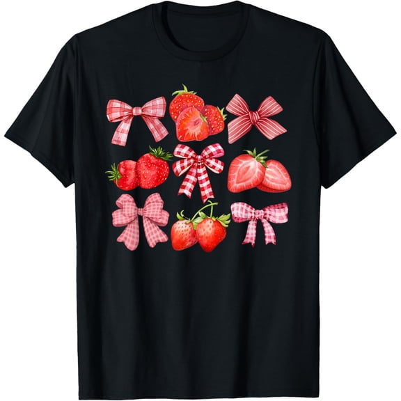 True Vibe Coquette Bows Watercolor Fruit Strawberries Women Girls T-Shirt