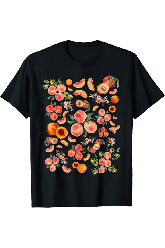 Cottagecore Peach Fruit Floral Botanical Girls Women Graphic T-Shirt
