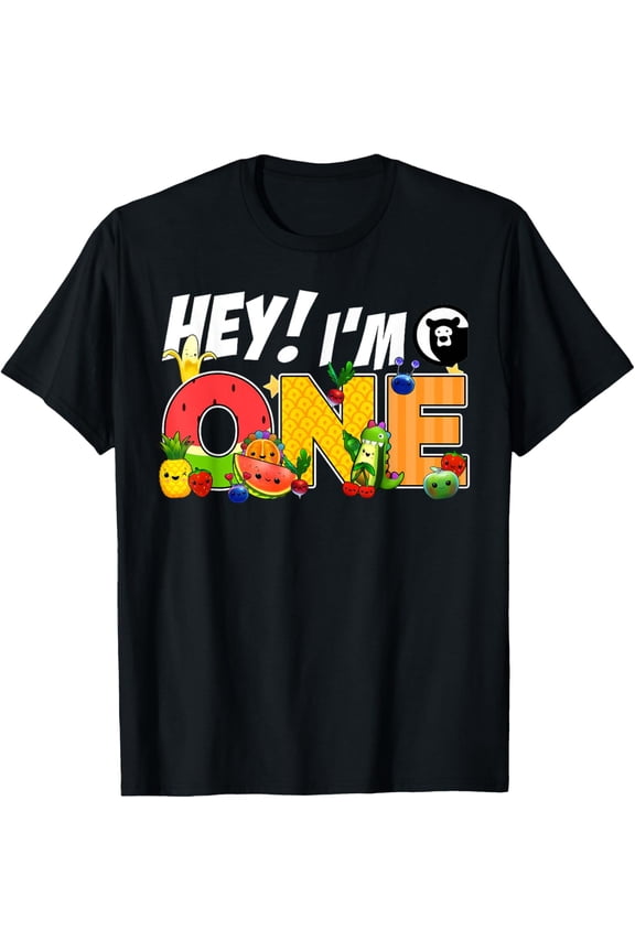 Hey I'm One Birthday Boy Funny Fruit Birthday Hey Bear T-Shirt