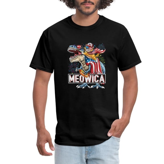 True Vibe Meowica American Flag Cat Dinosaur 4Th Of July Men'S T-Shirt