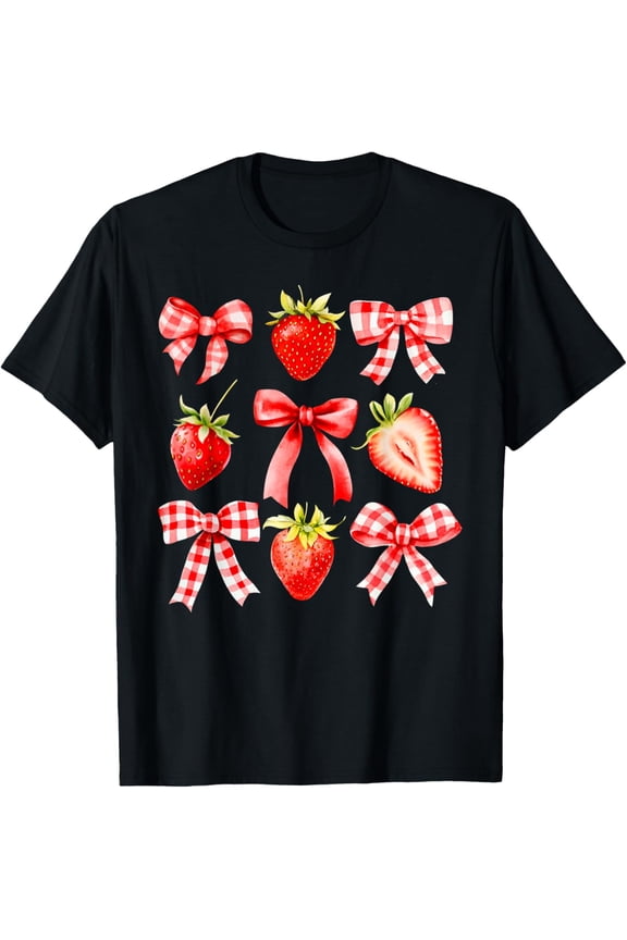 Strawberry Coquette Bow Strawberries Festival Girls Women T-Shirt