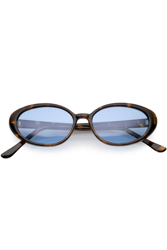 True Vintage Cat Eye Color Tinted Lens Oval Sunglasses 51mm (Tortoise / Blue)