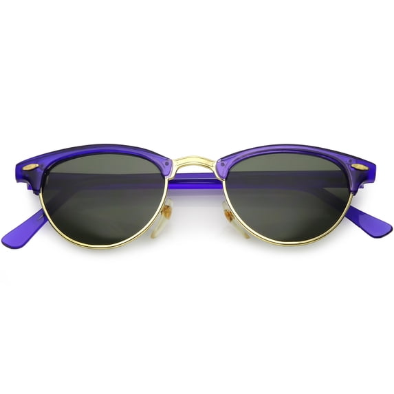 True Vintage Horn Rimmed Semi Rimless Sunglasses Green Tinted Oval Lens 49mm (Blue / Green)