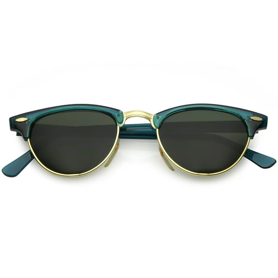 True Vintage Horn Rimmed Semi Rimless Sunglasses Green Tinted Oval Lens 49mm (Green / Green)