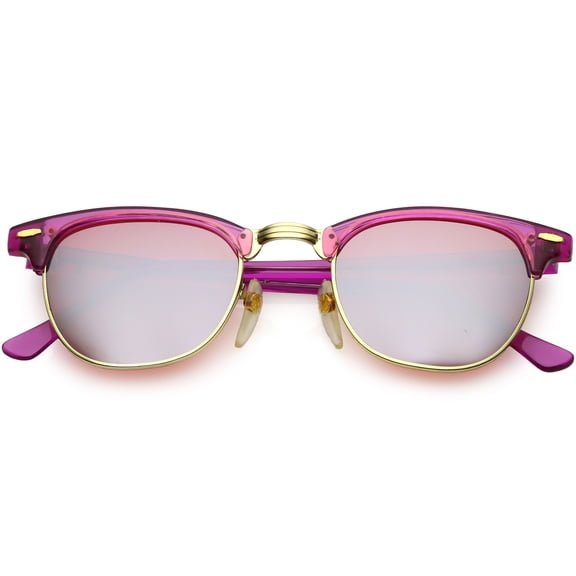 True Vintage Horn Rimmed Semi Rimless Sunglasses Mirrored Square Lens 49mm (Magenta / Red Mirror)