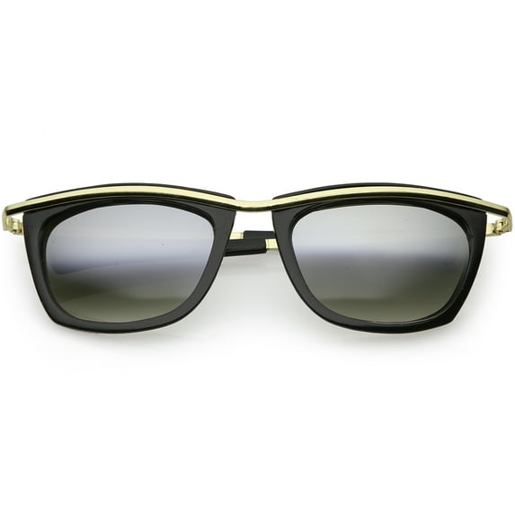 True Vintage Metal Trim Cat Eye Sunglasses Slim Arms Mirrored Square Lens 53mm (Black / Gold Mirror)