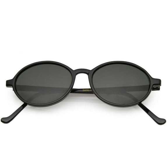 True Vintage Oval Sunglasses Slim Arms Neutral Colored Round Lens 49mm (Black / Smoke)