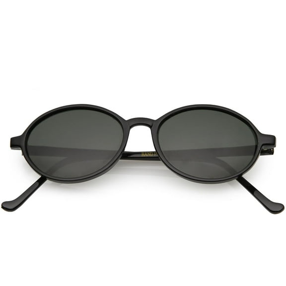 True Vintage Oval Sunglasses Slim Arms Neutral Colored Round Lens 49mm (Black / Smoke)