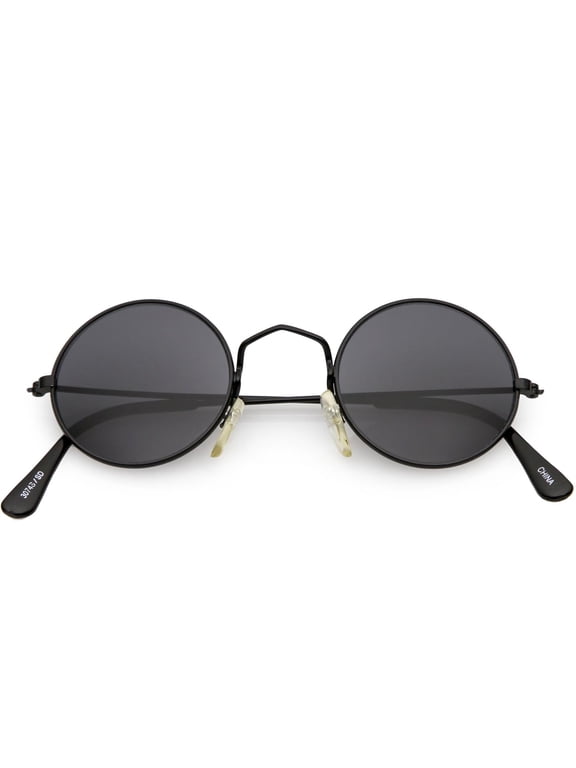 True Vintage Small Thin Frame Circle Sunglasses Neutral Colored Lens 42mm (Black / Smoke)