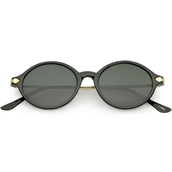 True Vintage Thin Arms Metal Detail Glass Lens Oval Sunglasses 48mm (Black Gold / Smoke)