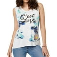 thumbnail image 1 of TRUE VINTAGE $34 Womens New 1493 Ivory Embellished Graphic Tank Top M B+B, 1 of 2