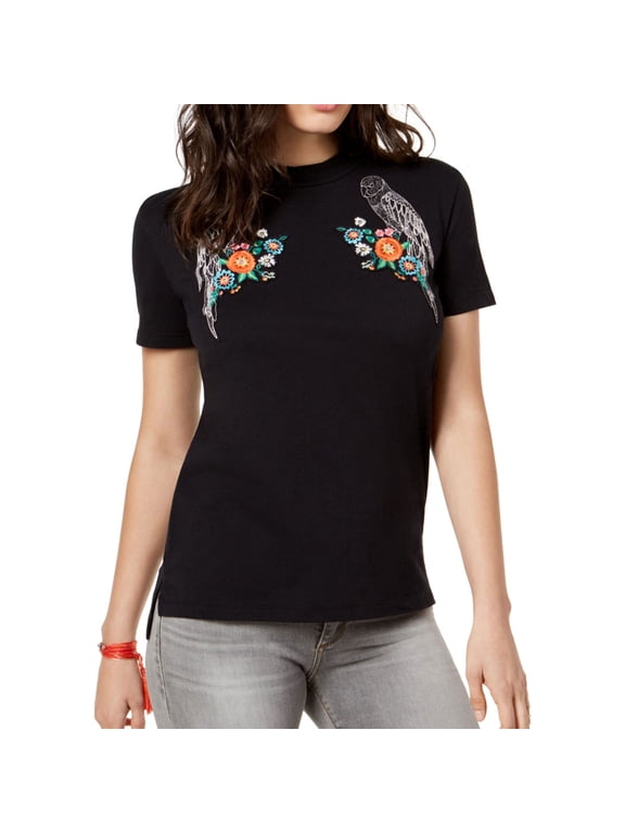 Womens Parrot Graphic T-Shirt, Black, X-Small