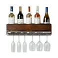 thumbnail image 1 of True Wall Mounted Wine Shelf & Stemware Rack, Wooden Wine Rack, Holds 5 Bottles & 6 Wine Glasses, 1 of 5
