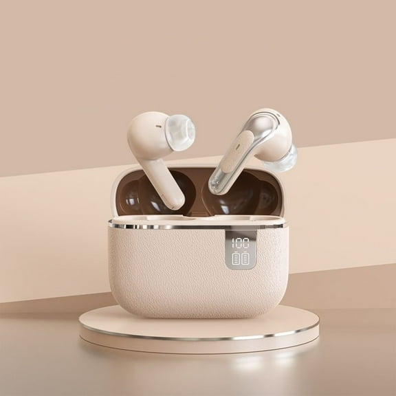 True Wireless Bluetooth 5.4 Earphones | In Ear Mini Earbuds | Low Latency Noise Isolation | Sports Gaming Workout Music | 25mAh Battery | 10m Range | Beige White | 2 Pack