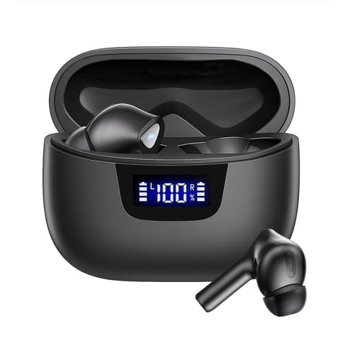 True Wireless Earbuds, Bluetooth Headphone with Smart LED Display Charging Case, Black