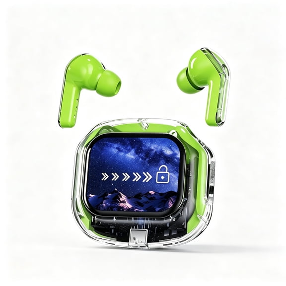 True Wireless Bluetooth Earbuds with Color Touch Screen Charging Case, Customizable Wallpaper, Transparent Shell Earphones for iPhone & Android
