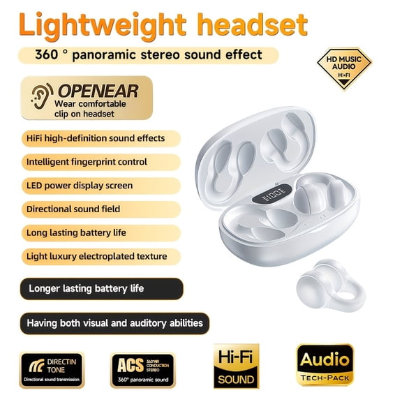 True Wireless Clip-on Music Headset Sports Earbuds Video TWS HIFI Bass ACC Stereo HD Calling Earphones Adapted for Xiaomi & iPhone Cellphone Gaming Earpieces Couples Smart Macaron Headphones
