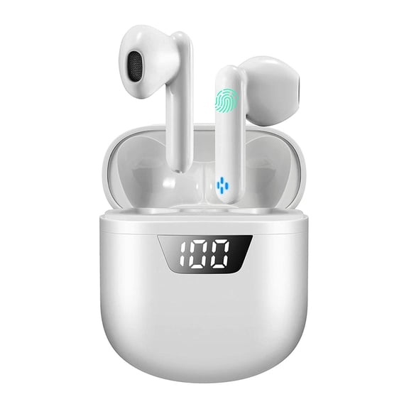 True Wireless Earbuds,Bluetooth 5.0 Earbuds in-Ear TWS Stereo Headphones with Charging Case IPX7 Waterproof CVC 8.0 Noise Canceling with Deep Bass for Sports Work,White