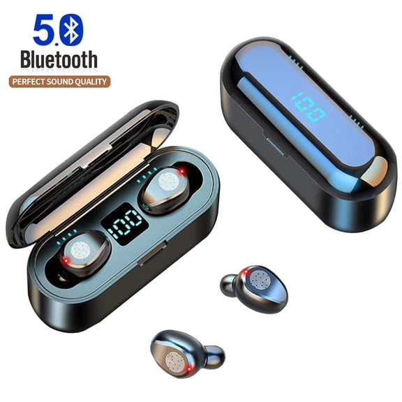 True Wireless Earbuds,Bluetooth 5.0 Headphones with 2000mAh Power Bank Charging Case LED Battery Display, IPX7 Waterproof in-Ear Built-in Mic Earphones,Deep Bass Headset for Sports