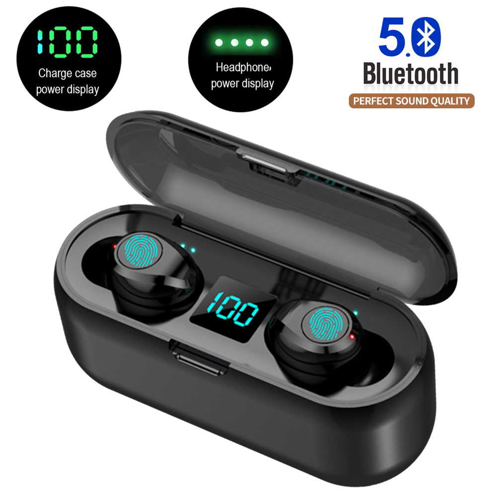 True Wireless Earbuds Bluetooth 5.0 HiFi Stereo Bluetooth Earphone Wireless Mic Bluetooth Earbud Binaural Calls, Waterproof Bluetooth Headphones with Charging Case,2000mAh Power Bank Headset - image 1 of 8