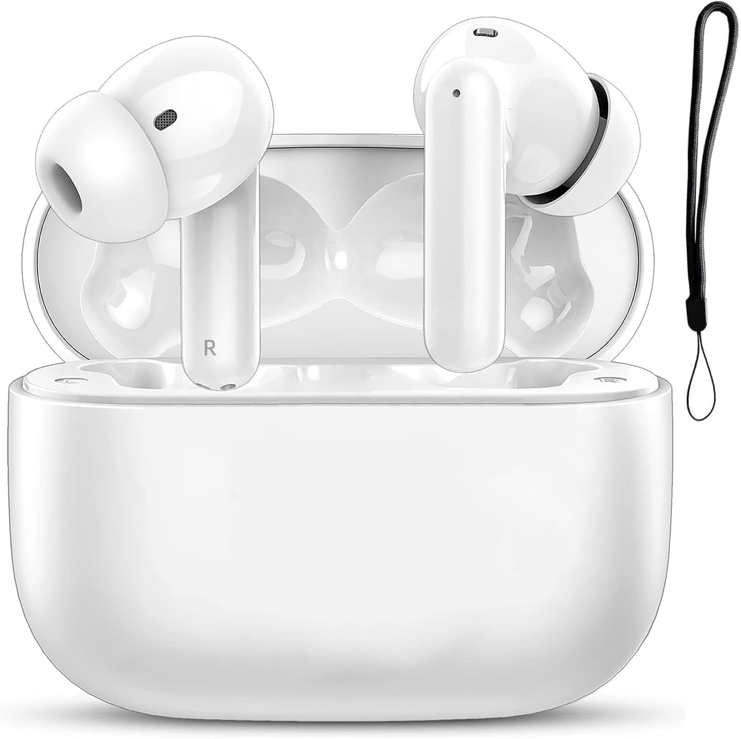 True Wireless Earbuds Bluetooth 5.3 Mic Noise Cancelling IPX7 Waterproof Hi-Fi Stereo Sound Long Battery 42H Playtime Auto Pairing for Android/Samsung/Apple iPhone Headphones pro,White