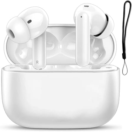 True Wireless Earbuds Bluetooth 5.3 Mic Noise Cancelling IPX7 Waterproof Hi-Fi Stereo Sound Long Battery 42H Playtime Auto Pairing for Android/Samsung/Apple iPhone Headphones pro,White