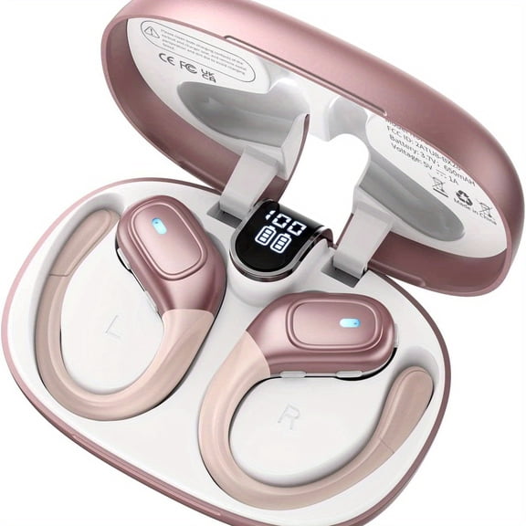 True Wireless Earbuds for Men & Women - In-Ear Headphones with LED Display, 75H Playtime, USB-C Charging, Sport-Focused Design, Includes Earbud Case, for THINK Technology, Semi-Open-Back, 5.5W