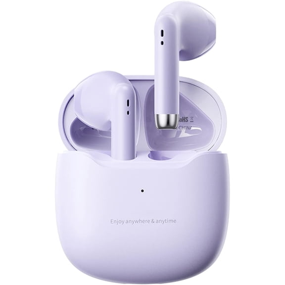 True Wireless Earbuds Purple Bluetooth 5.3 with Microphone for Working Out Noise Canceling Blue Tooth Ear Buds Deep Bass TWS Wireless Earphones with Charging Case in Ear Headphone for iPhone Android