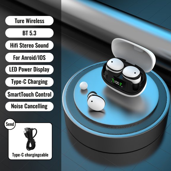 True Wireless Headset Phantom Mini Ultra Small Wireless No flash Light Small Ear Sleep: Enjoy Music with Noise Cancelling& Long Standby for Sports & Travel