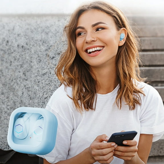 True Wireless In-Ear Bluetooth 5.1 Earbuds with Battery Display, Noise Reduction, 6.5H Long Playback, Type-C Charging, Secure Fit, and Comfortable Wear for Daily Use, Blue
