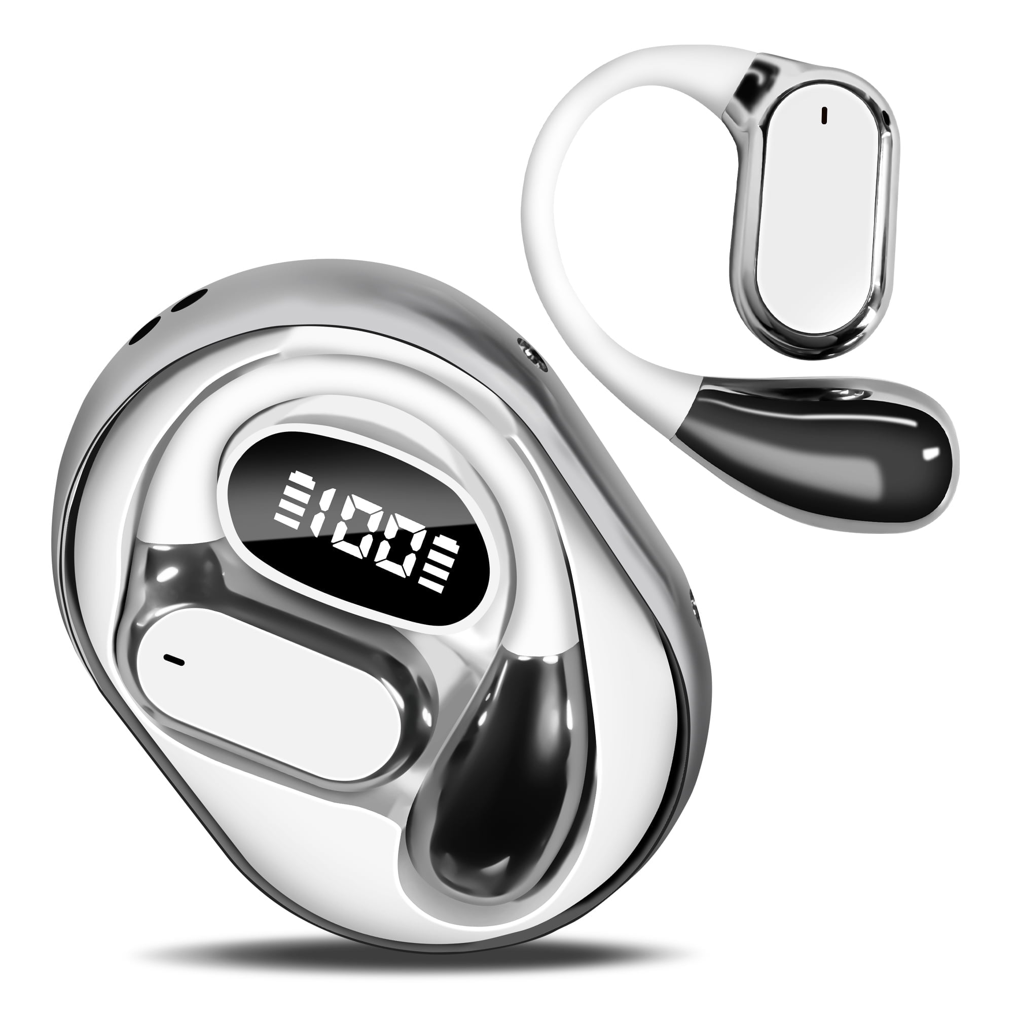True Wireless Stereo Earphone, Open Ear Touch Control Bluetooth Headphone with Earhook, Type-C Charging Earphone for Meeting/Travel/Video/Game, White