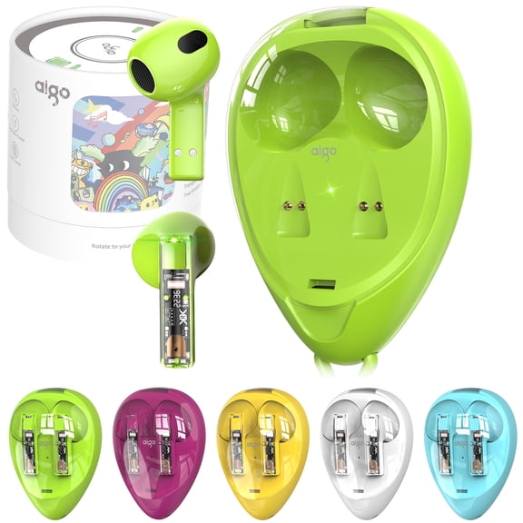 True Wireless in-Ear Earbuds, aigo Bluetooth 5.4 Headphones ,32H Long Playtime with Charging Case,USB C Charge,IPX4 Waterproof for Android IOS Workout,Green