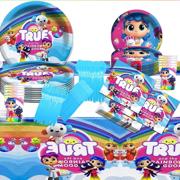 True and the Rainbow Kingdom Party Tableware Set Plates Cup Kit Birthday Supplies Decorations Disposable Dinnerware