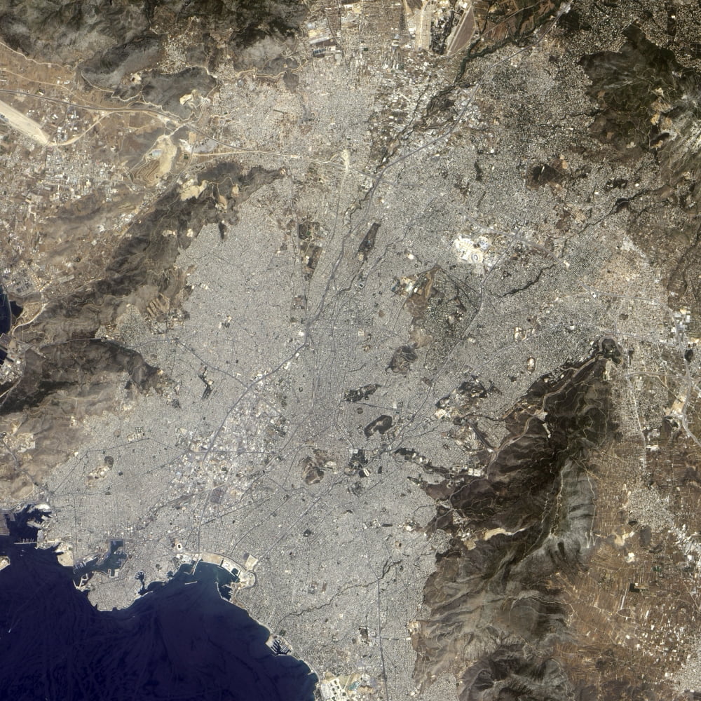 True-color satellite view of central Athens Greece Canvas Art - Stocktrek Images (28 x 28)