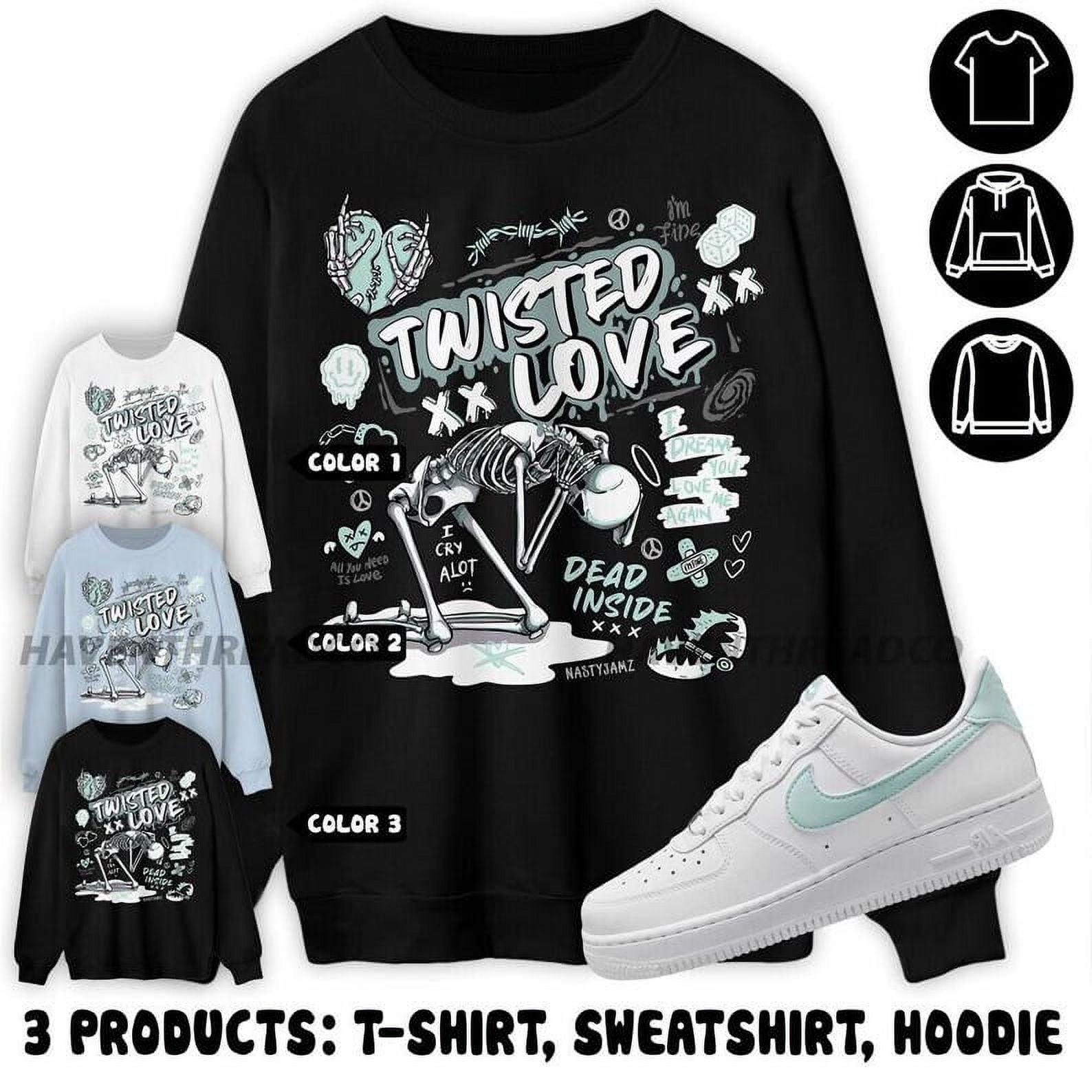 True to size, AF 1 Low Jade Ice White Sweatshirt, Twisted Love, Shirt In Light Blue To Match