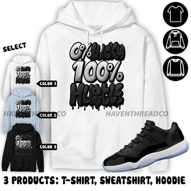 True to size, AJ 11 Low Space Jamz Hoodie Lucky Hustle, In Light Blue