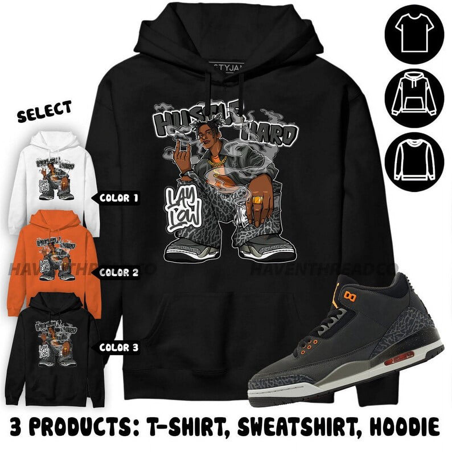 True to size, Jordan 3 Fear Pack Hoodie Lay Low Hustle Hard, In Orange
