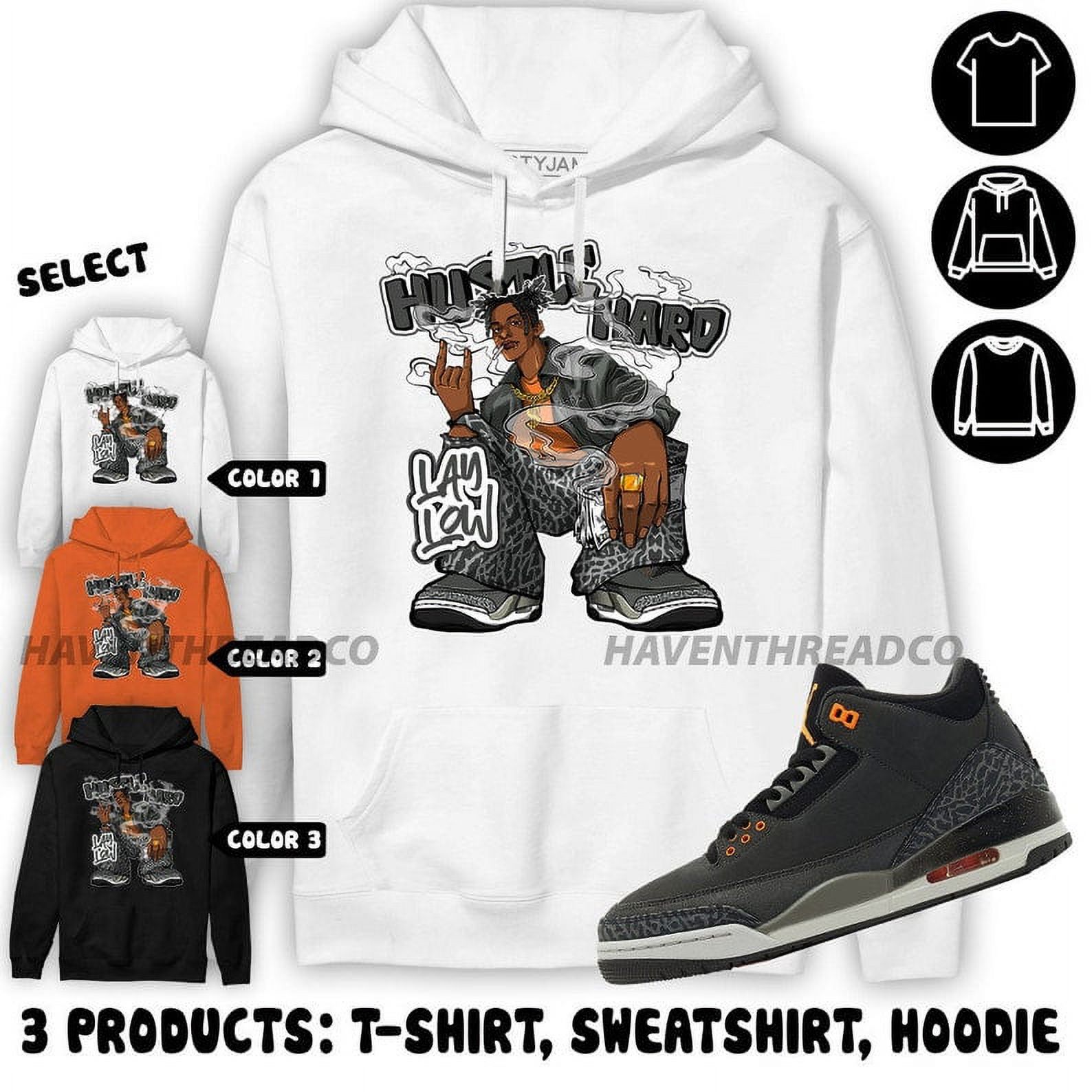 True to size, Jordan 3 Fear Pack Hoodie Lay Low Hustle Hard, In Orange