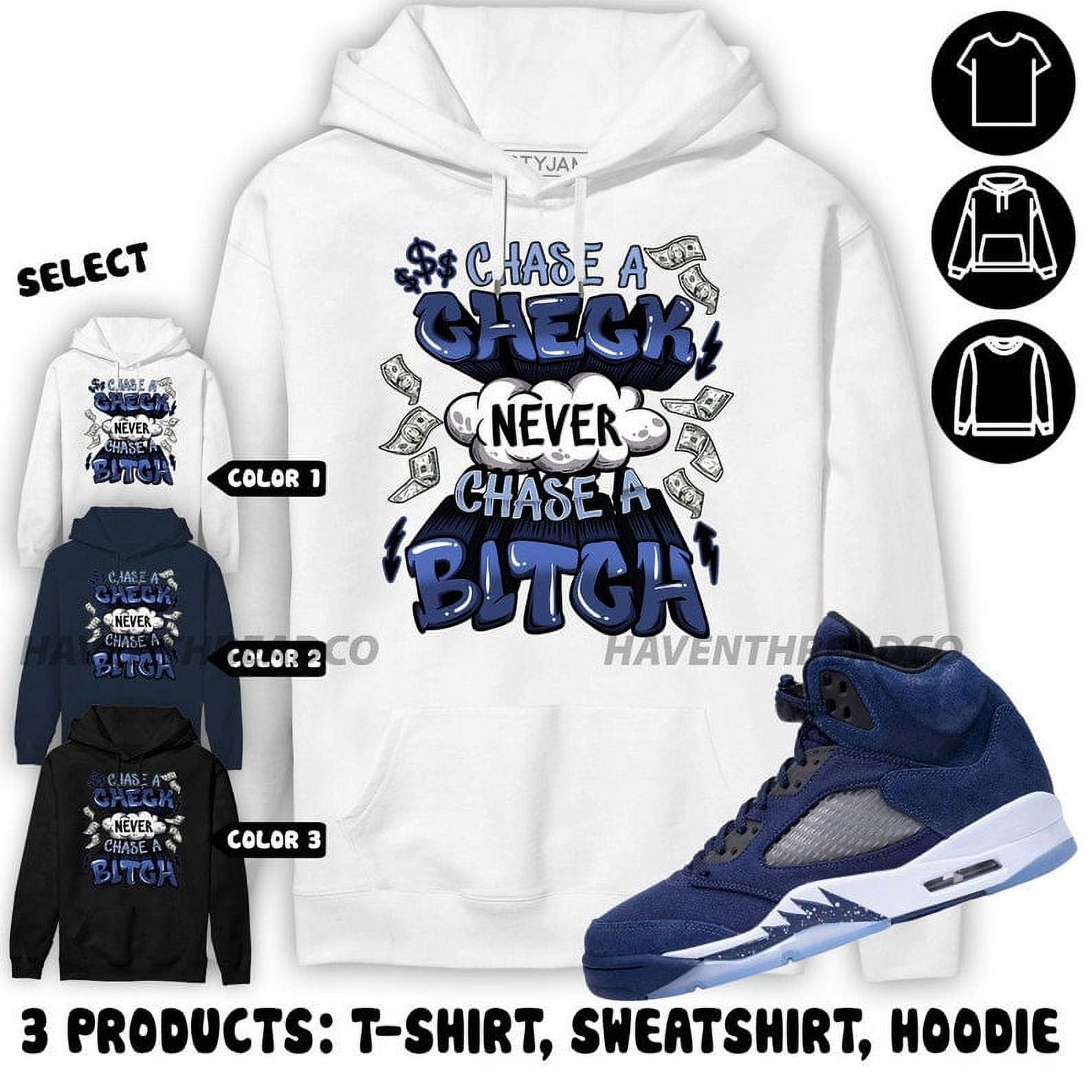 True to size, Jordan 5 Midnight Navy Hoodie Chase A Check, In Navy To