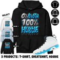 True to size, Jordan 9 Powder Blue Hoodie Lucky Hustle, In Light Blue
