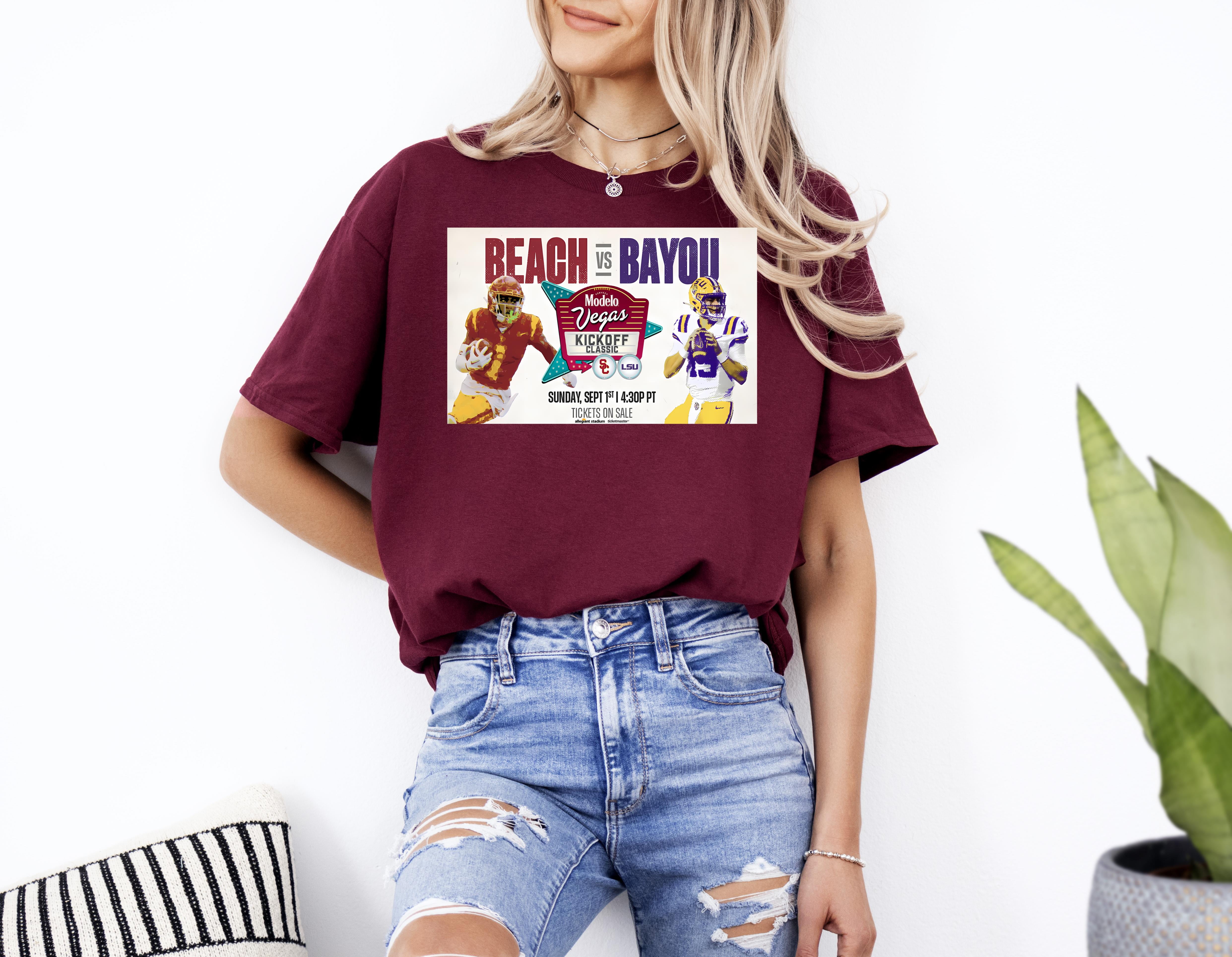 True to size, Vegas Kickoff Classic Lsu Vs Usc September 1 2024 Poster Shirt Up To 4XL