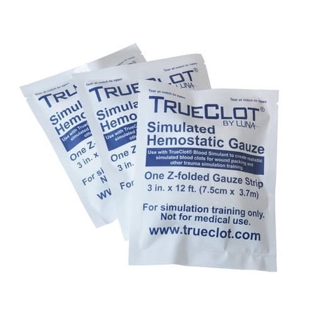 TrueClot Simulated Hemostatic Gauze, 12ft, Z-packed, 3-Pack
