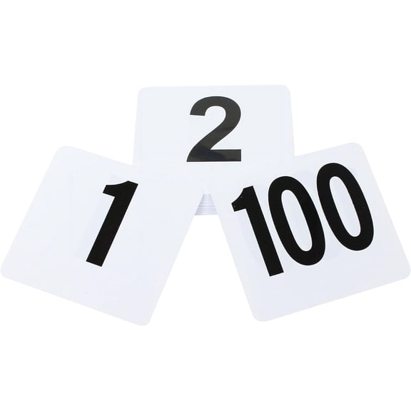 TrueCraftware-1-100 Double Side Plastic Table Numbers 4" x 4" Black on White Color- Restaurant Wedding Table Number Cards Signs for Party Banquets