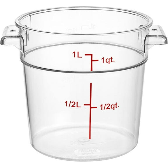 TrueCraftware- 1 Qt. Clear Polycarbonate Round Food Storage Container- Space Saving Food Storage Container Meal Prep Pantry Storage Containers Reusable for Kitchen Organization Dishwasher Safe