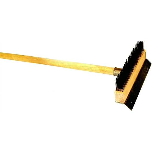 TrueCraftware- 10" Pizza Oven Brush with Scraper Black Metal Wire Brush with 37" Long Wooden Handle-Pizza Oven Cleaning Brush for Pizza Stone Grill Brush Outdoor BBQ Cleaning Oven Accessories