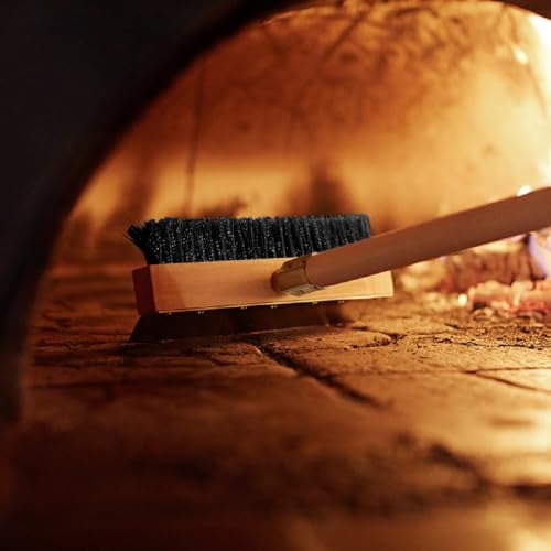 TrueCraftware- 10" Pizza Oven Brush with Scraper Black Metal Wire Brush with 37" Long Wooden Handle-Pizza Oven Cleaning Brush for Pizza Stone Grill Brush Outdoor BBQ Cleaning Oven