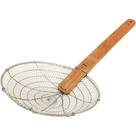 TrueCraftware- 12 Galvanized Steel Coarse Mesh Skimmer with Natural Bamboo Handle- Spider Strainer Ladle Kitchen Frying Food Pasta Spaghetti for Cooking and Frying Pasta Strainer Spoon